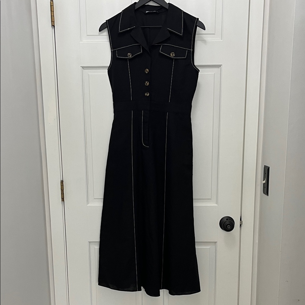 Zara Linen Cotton Sleeveless Maxi Shirt Dress - Size XS - Picture 2 of 12
